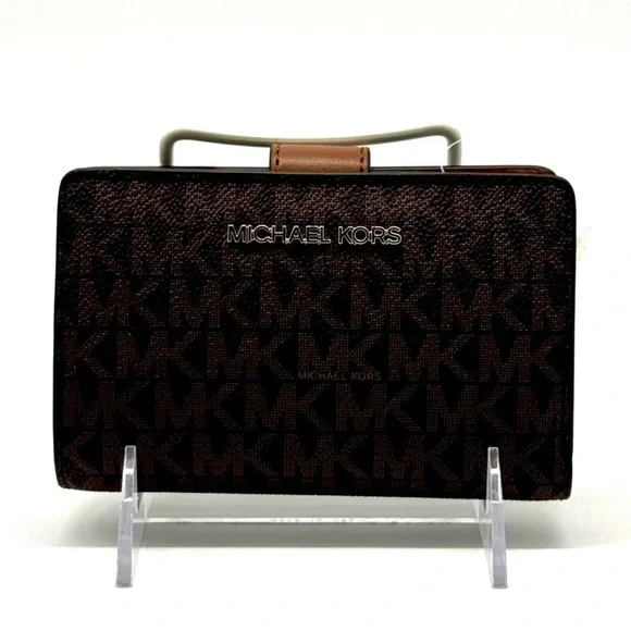 Michael Kors Medium Jet Set Travel Zip Chain Bifold Wallet - Brown Signature - Picture 2 of 7